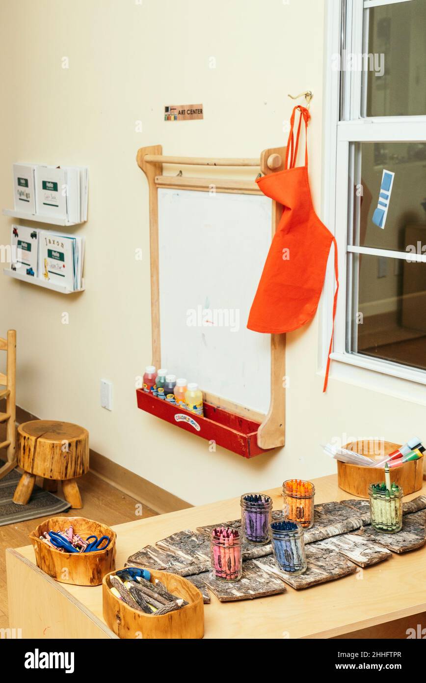 Pre kindergarten classroom and activity center in a private school in