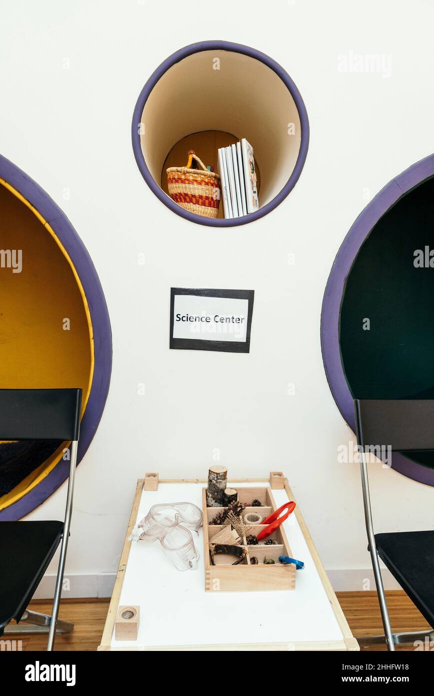 Pre kindergarten classroom and activity center in a private school in