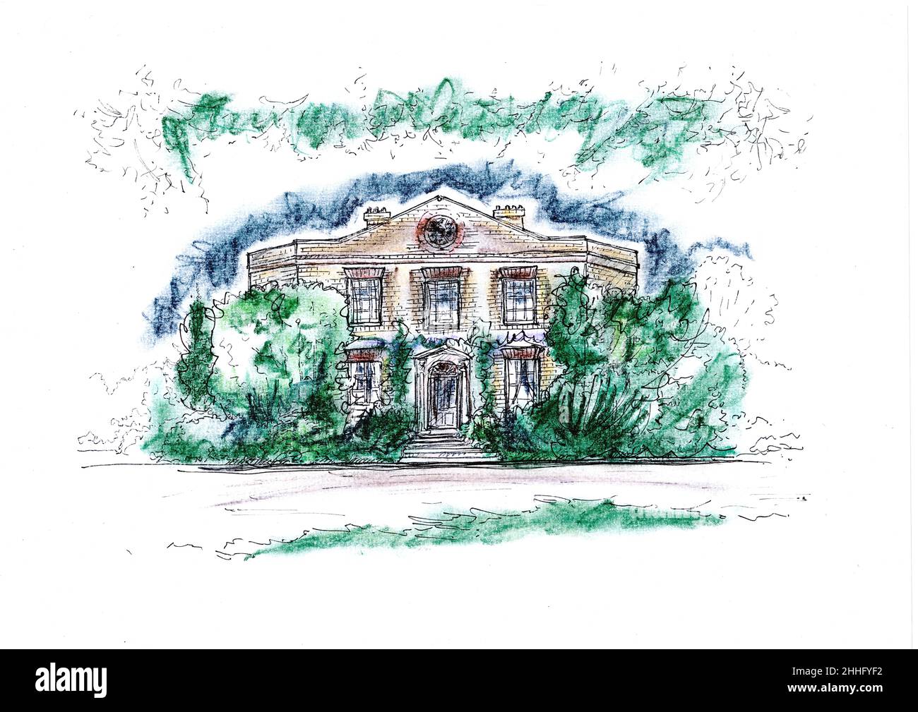 Sketch for the exterior of a country house on a white background. Stock Photo