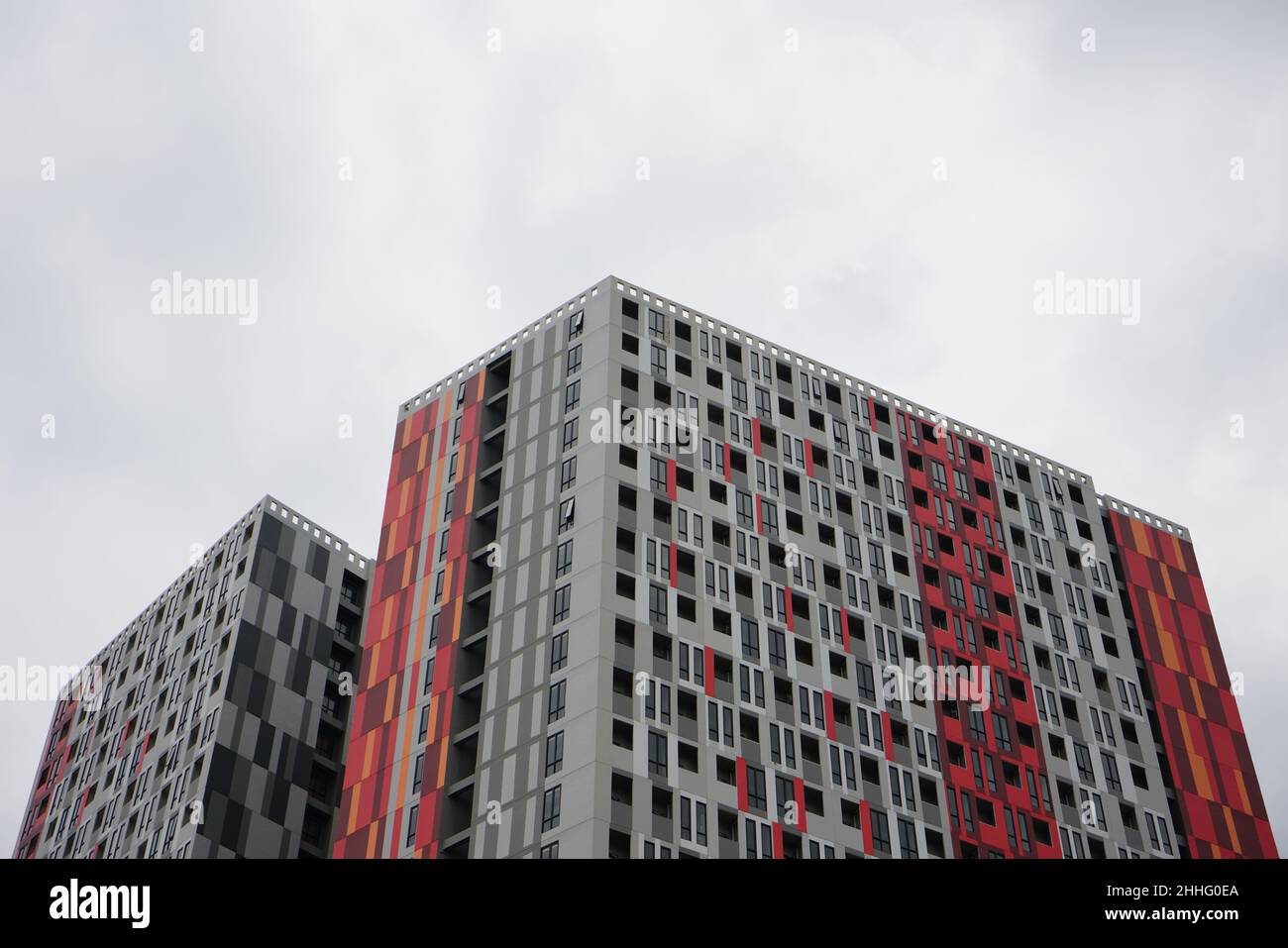 High-rise hotel or apartment buildings are a residential solution for people who live and work in big cities that are very densely populated. Stock Photo