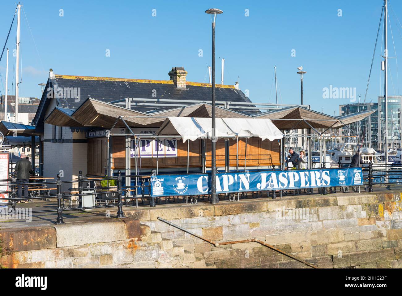 Cap'n Jaspers cafe at the Barbican in Plymouth, Devon Stock Photo Alamy