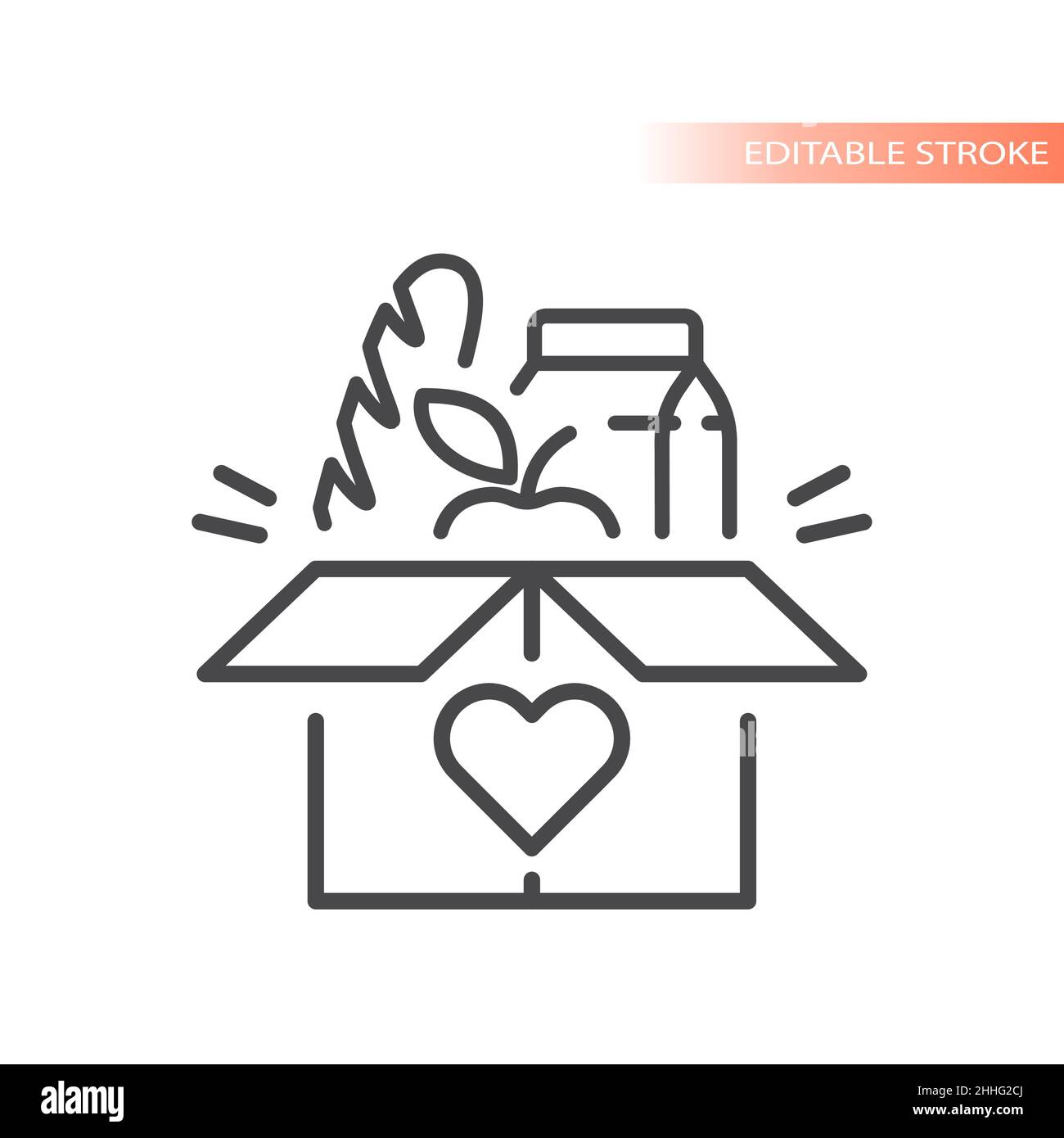 Delivery box with food outlined icon. Groceries with love vector symbol. Stock Vector