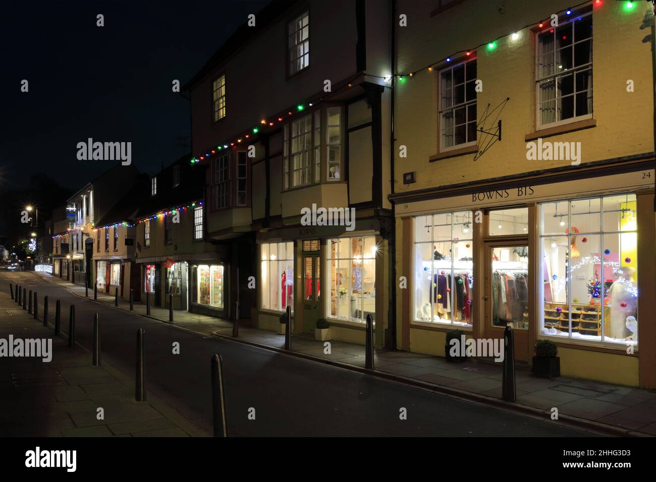 Christmas lights along Magdalene Street, Cambridge City, Cambridgeshire, England, UK Stock Photo