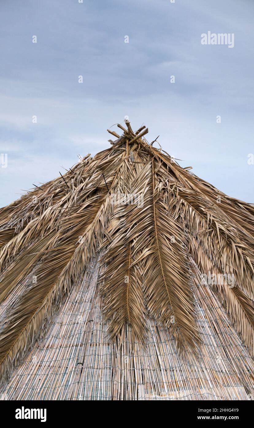 Sunshade made out of Dry Palm Leaves Stock Photo