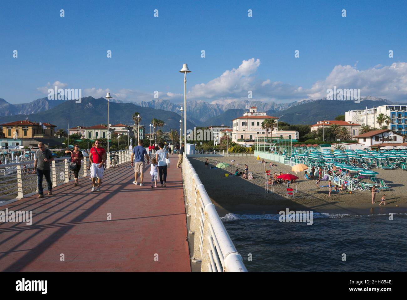 pier and beachfront in Marina di Massa, Versilia, Tuscany, Italy Stock Photo
