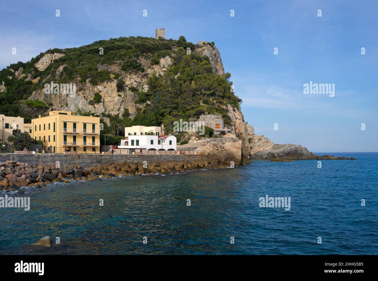Varigotti and  Crena Point (Punta Crena) promontory, Liguria, Italy Stock Photo