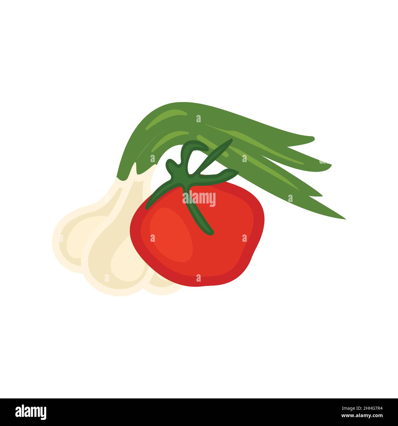 On a white background, onions and tomatoes Stock Vector