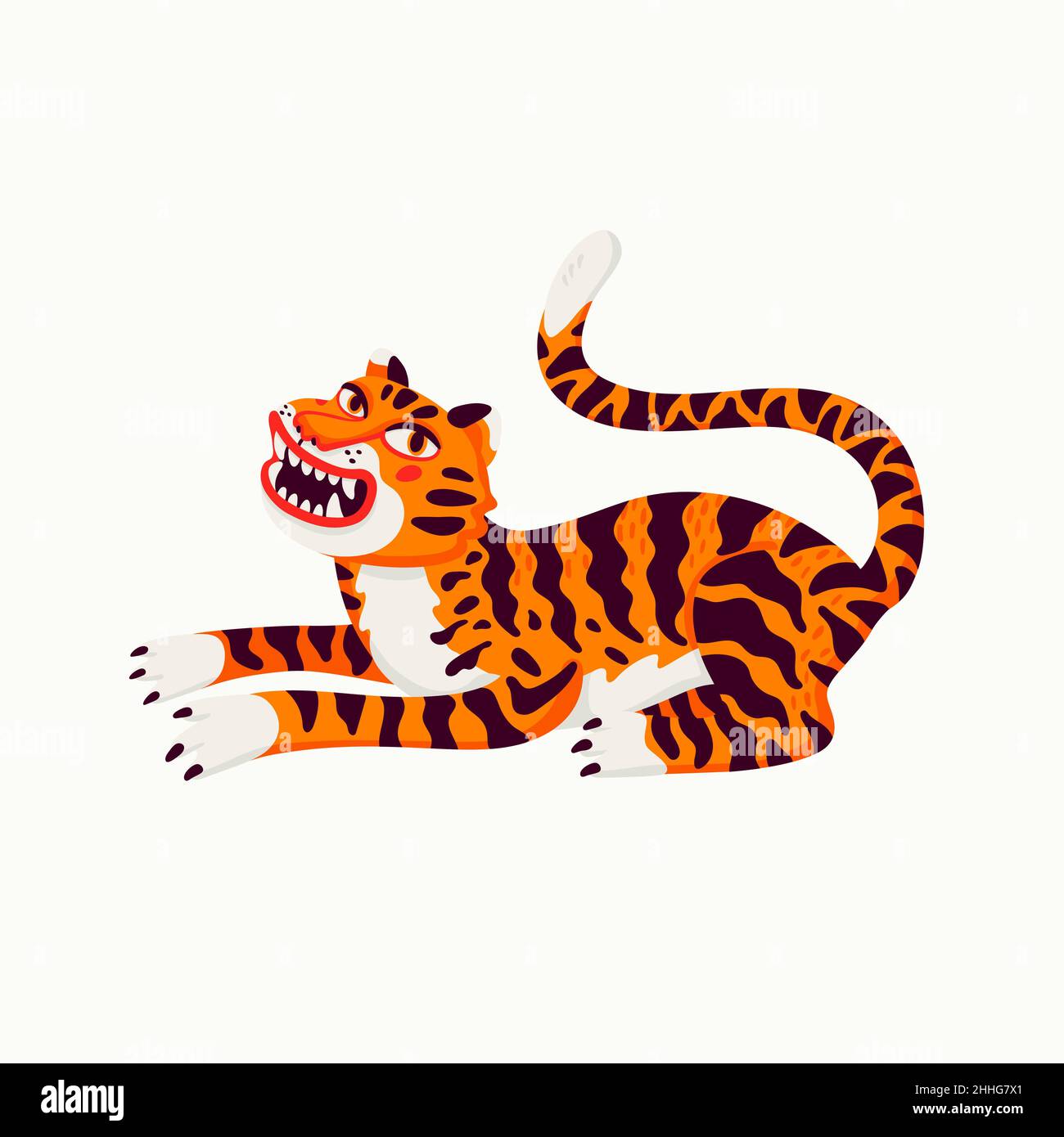 Tiger vector illustration, cartoon orange tiger the symbol of Chinese