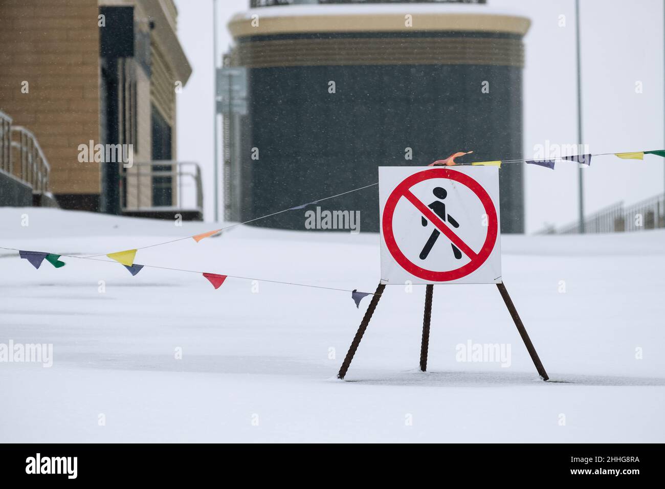 Sign. Passage is forbidden. Crossed out pedestrian. Stock Photo