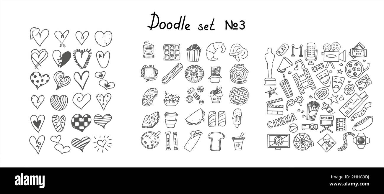 Big set of hand drawn coffee and tea doodles. A set of isolated vector ...