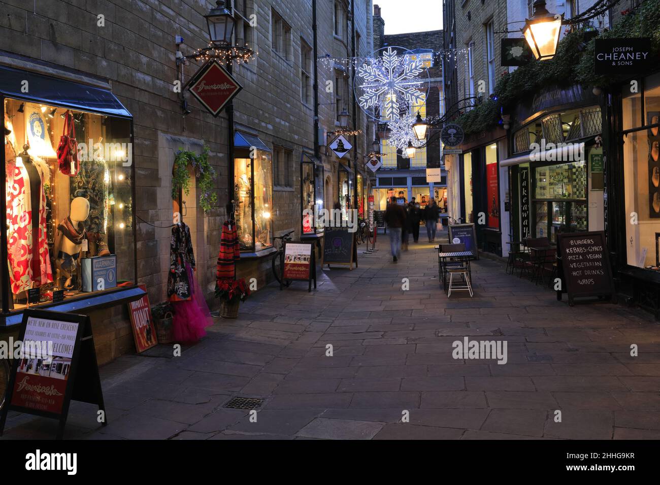 Christmas lights at the Rose Crescent, St Marys Street, Cambridge City