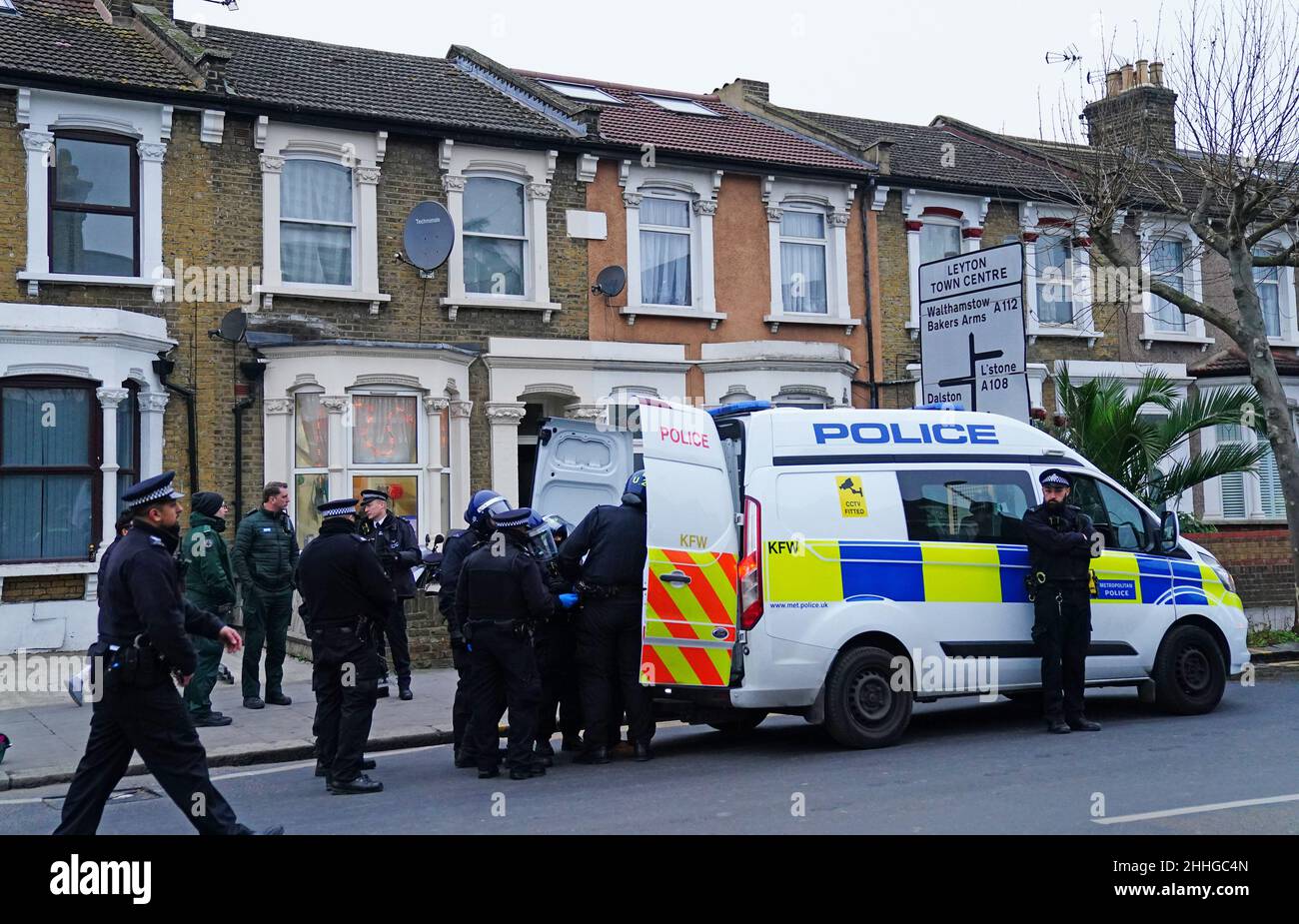 Police outside a house on High Road, Leyton, east London after an ...