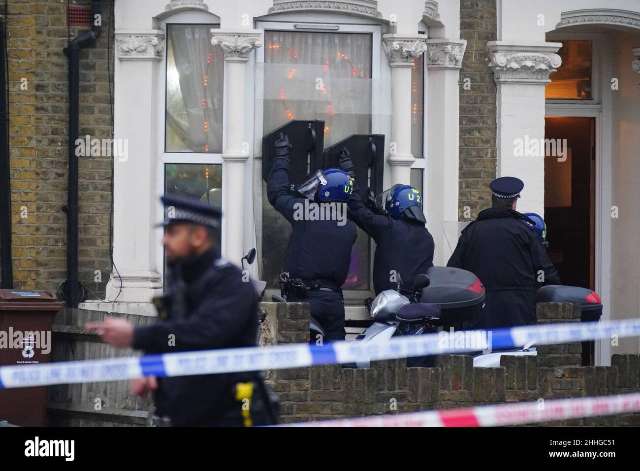Police outside a house on High Road, Leyton, east London after an ...