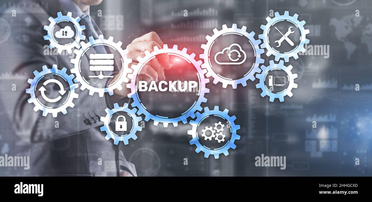 Backup Data recovery Cybersecurity. Mixed media technology concept. Stock Photo