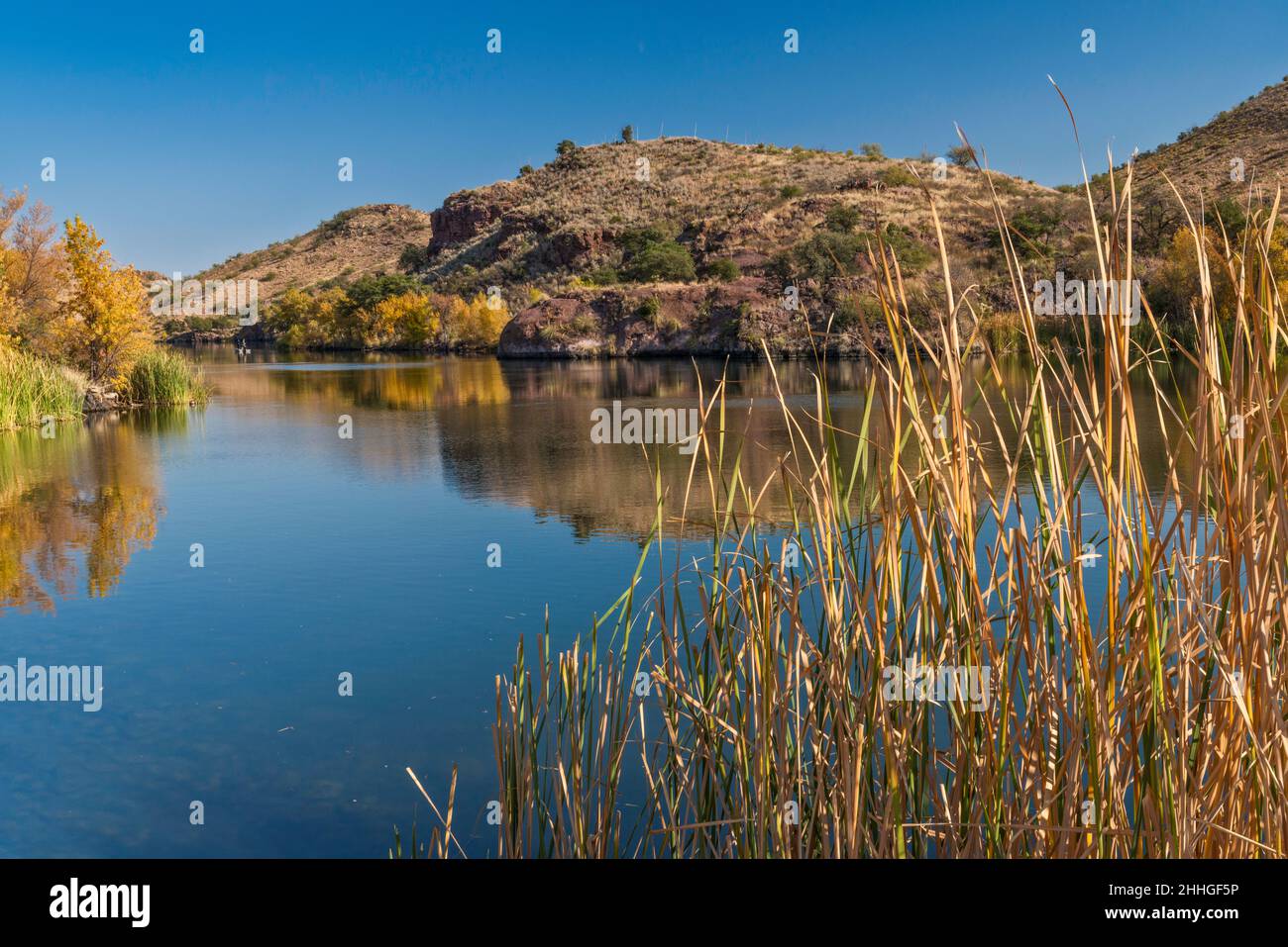 Pena Blanca Lake, boat in distance, Atascosa Mountains, Coronado ...