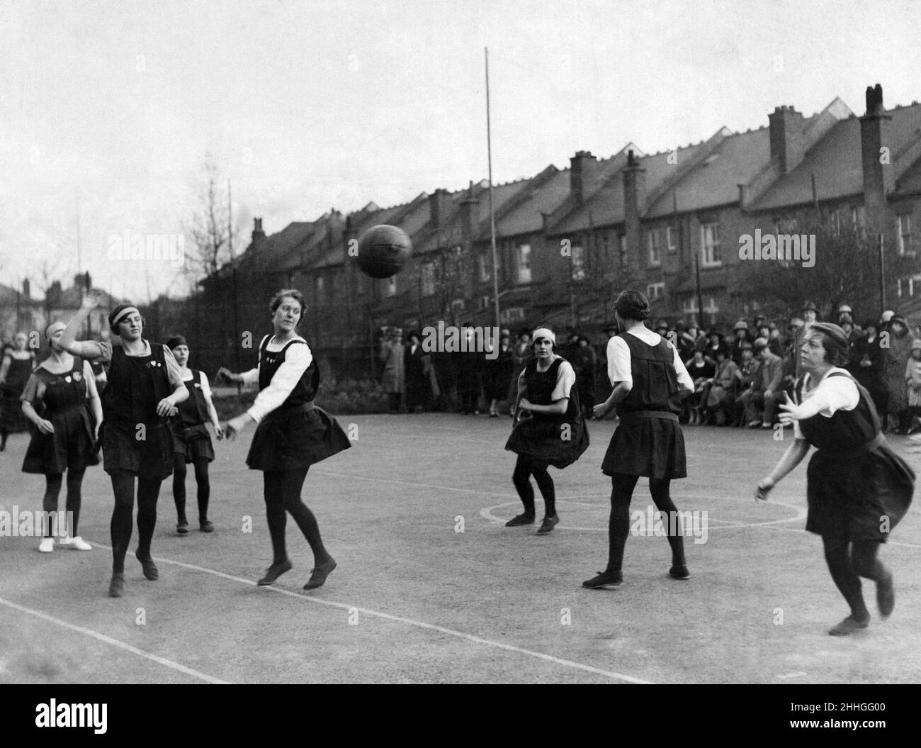 A passing movement by Streatham Secondary School in their match with North Mitcham at Furzedown Cottage, Streatham, in connection with The Daily Mirror Silver Shield competition. 25th April 1925. Stock Photo