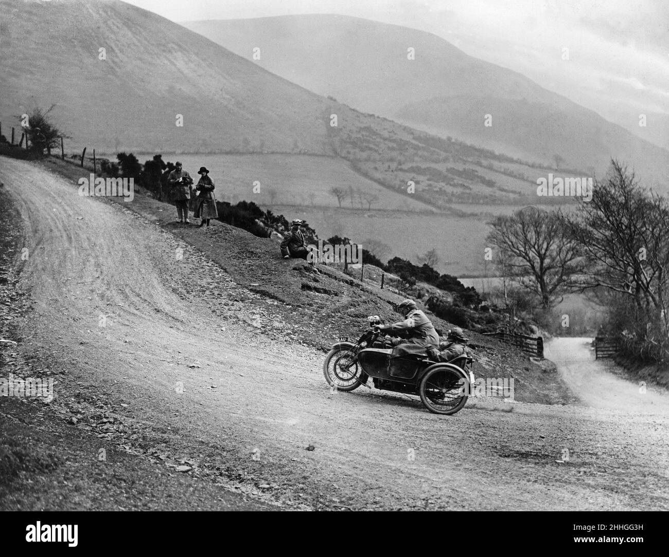 Competitor in the Liverpool Motor Club 24 hour trial seen here tackling the Bwlch y Groes (pass of the Cross). Circa 1930 Stock Photo