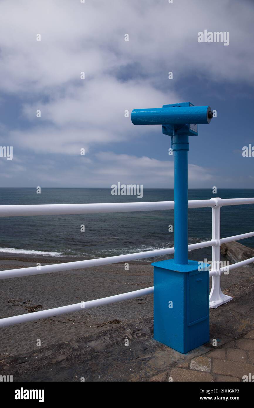Owl telescope on Aberystwyth promenade, Ceredigion, Wales Stock Photo