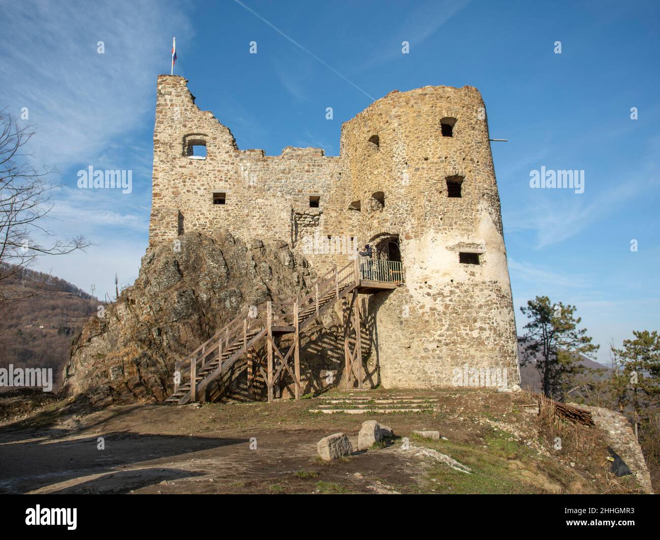 Ruins of medieval gothic castle Reviste. Revistske Podzamcie castle. Slovakia. Stock Photo