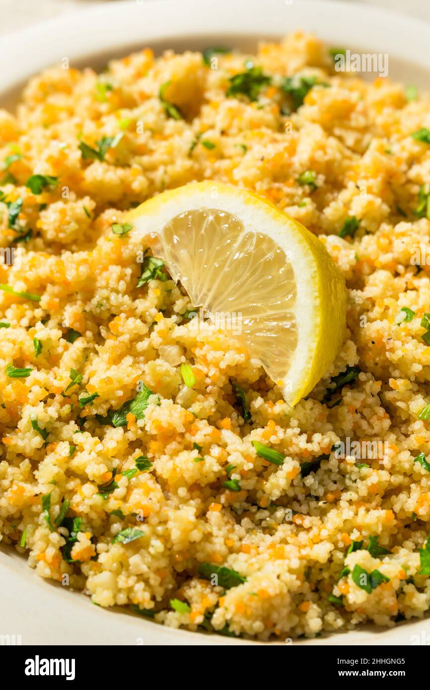 Homemade Healthy Butter and Herb Couscous with Lemon Stock Photo Alamy