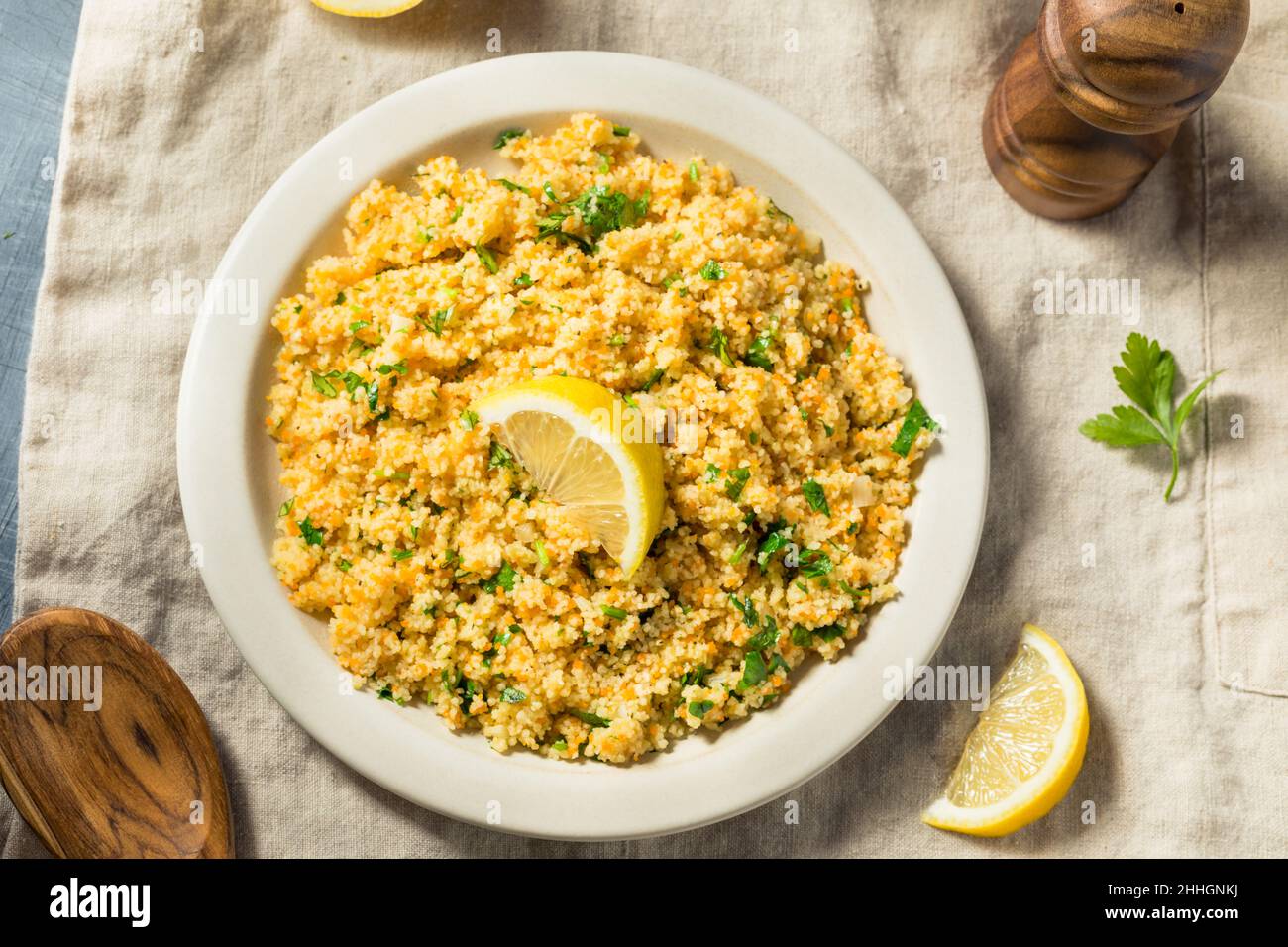Homemade Healthy Butter and Herb Couscous with Lemon Stock Photo Alamy