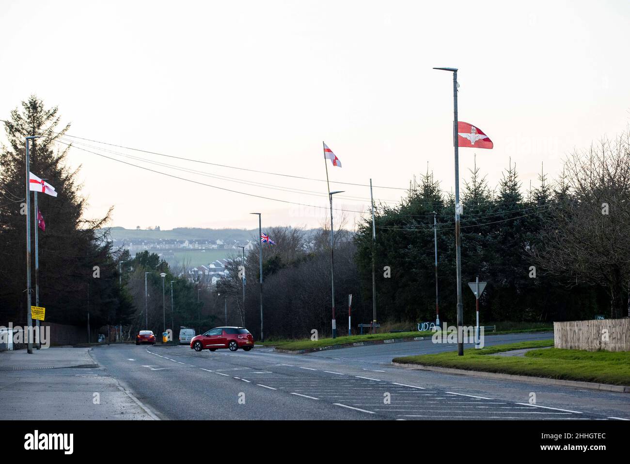 The Parachute Regiment flag flying near Londonderry in the village of