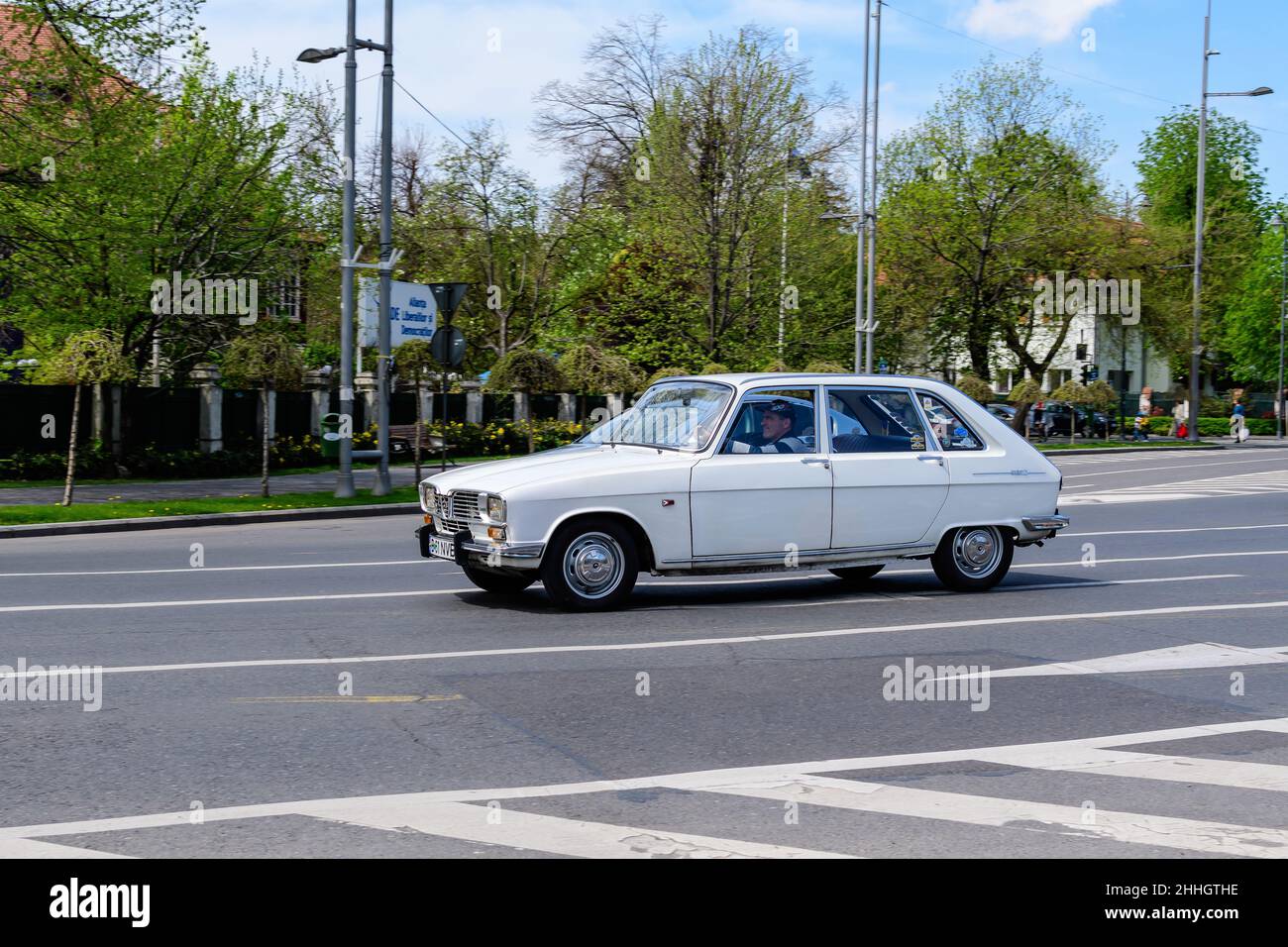 Bucharest, Romania, 24 April 2021 Old retro white French Renault 16 TL classic car parked in a street in a sunny spring day Stock Photo