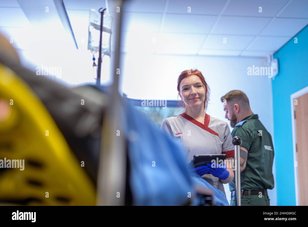 Portrait of emergency nurse with paramedic in accident and emergency hospital Stock Photo