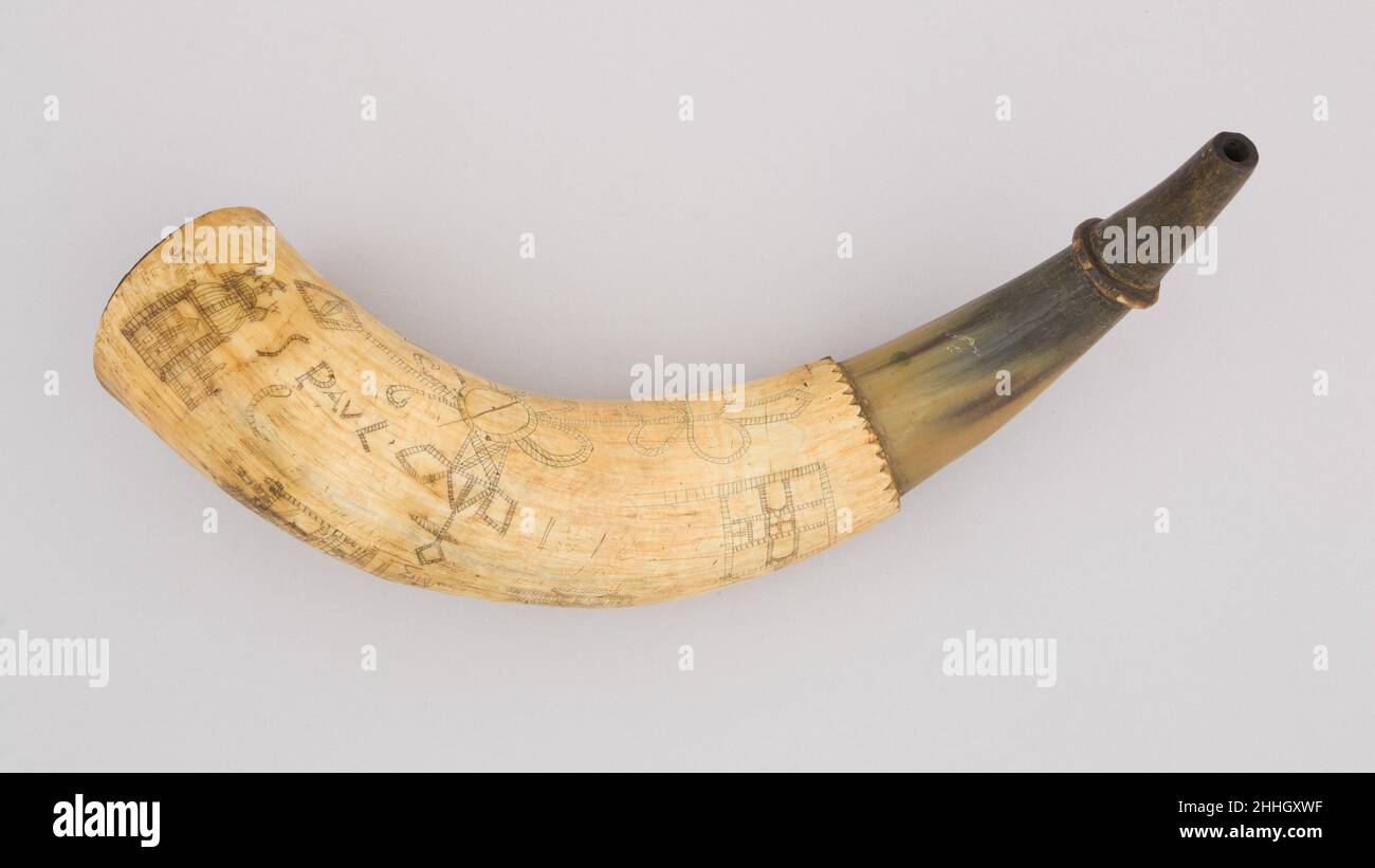 Powder Horn 1760 Colonial American This powder horn is engraved with