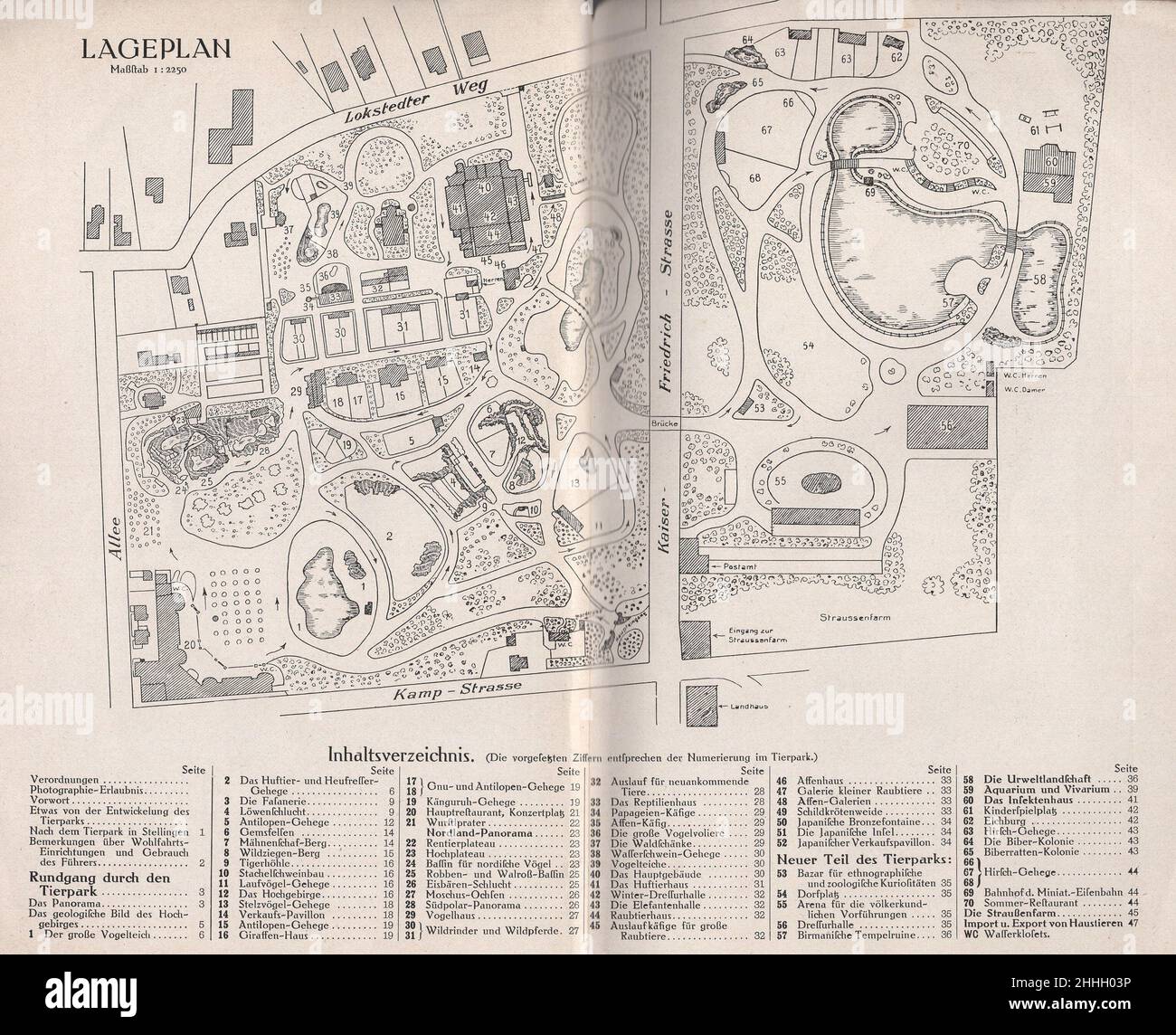 Antique /vintage historical Imagines / Pictures  of full prospect / catalogue of  The German animal merchant , Zoo founder and zoo director Carl Hagenbeck ( businessman)  from Hamburg 1911. : Lageplan /Location plan / Site map of the zoo  ADDITIONAL-RIGHTS-CLEARANCE-INFO-NOT-AVAILABLE Stock Photo