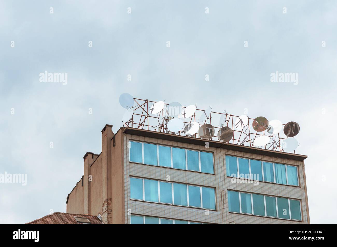 Mirrors for reflection and diffusion of sunlight in the city. Brussel, Belgium Stock Photo