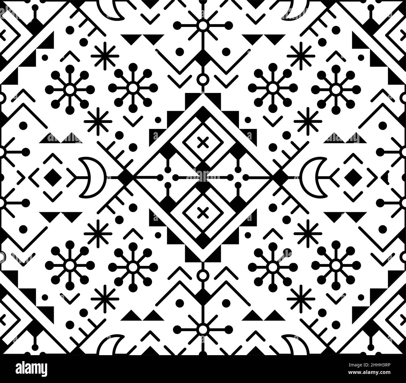 Nordic geometric tribal line art vector seamless pattern set , ornamental ehtnic design inspired by Icelandic Viking rune art Stock Vector