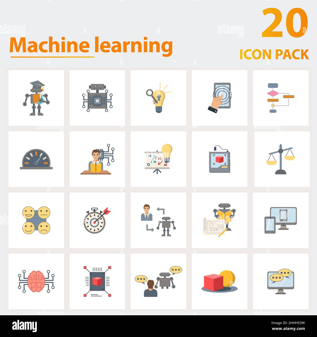 Machine Learning icon set. Collection of simple elements such as the ...