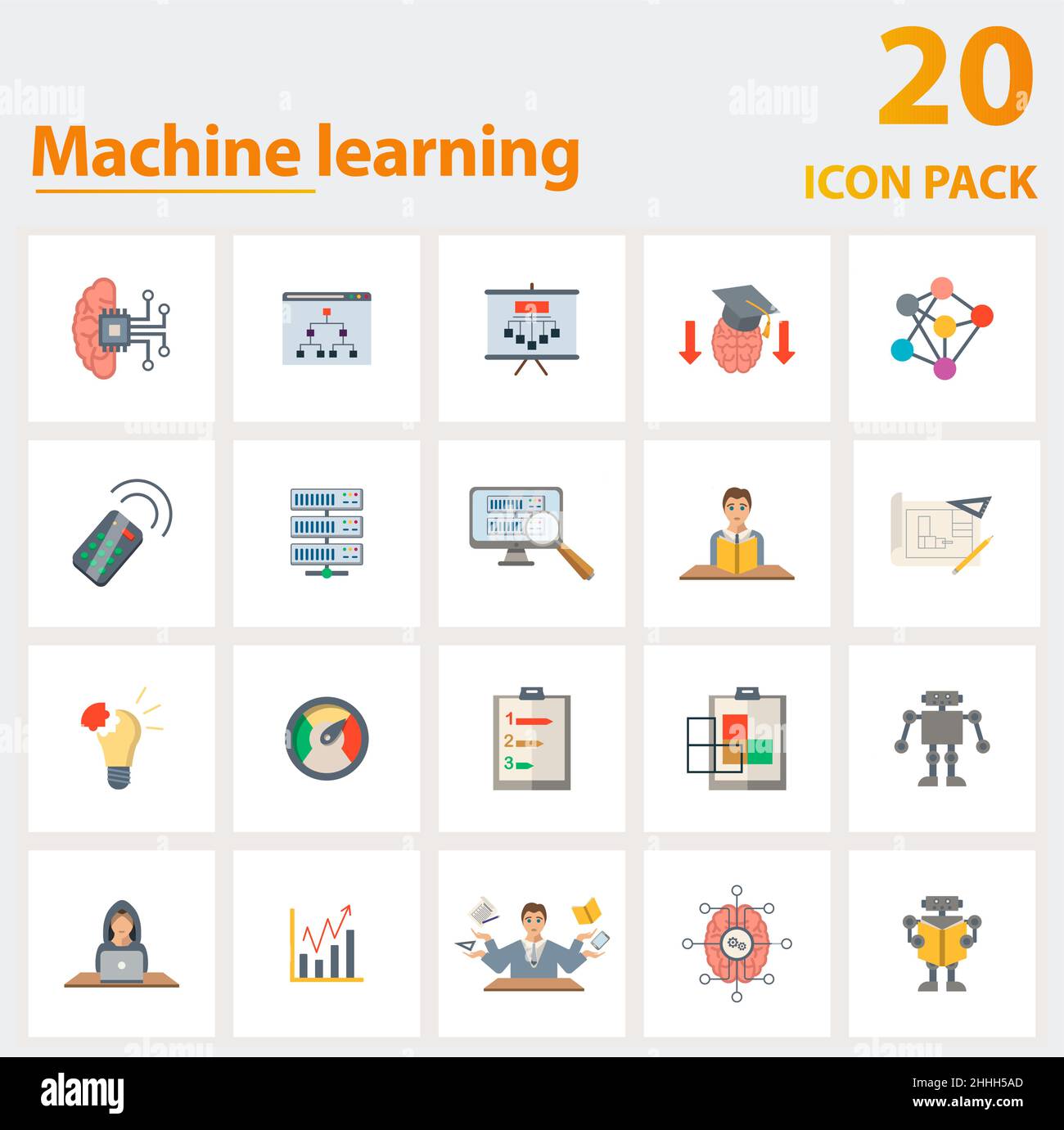 Machine Learning icon set. Collection of simple elements such as the ...