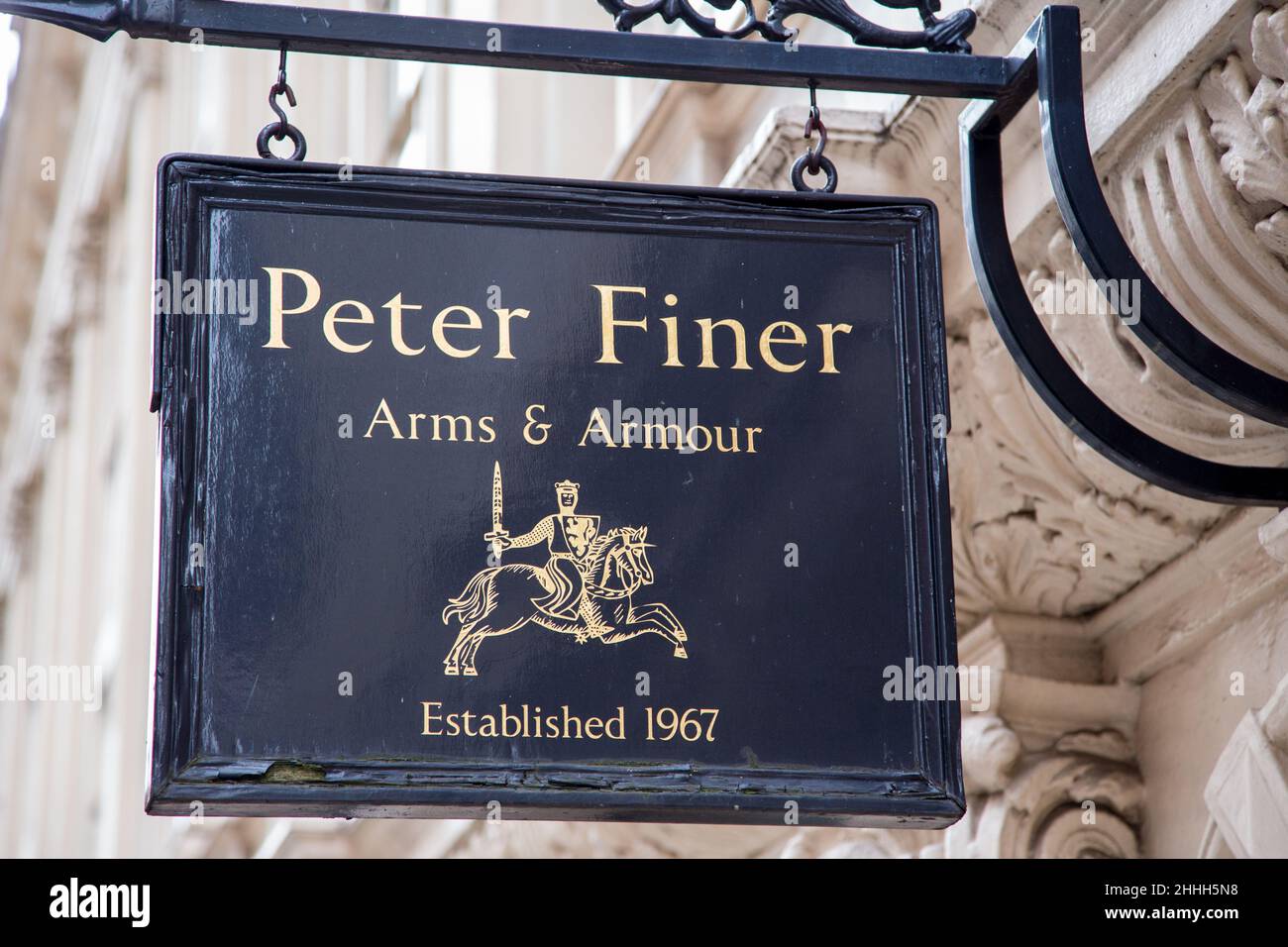 Peter Finer antique shop selling arms and armour, London Stock Photo