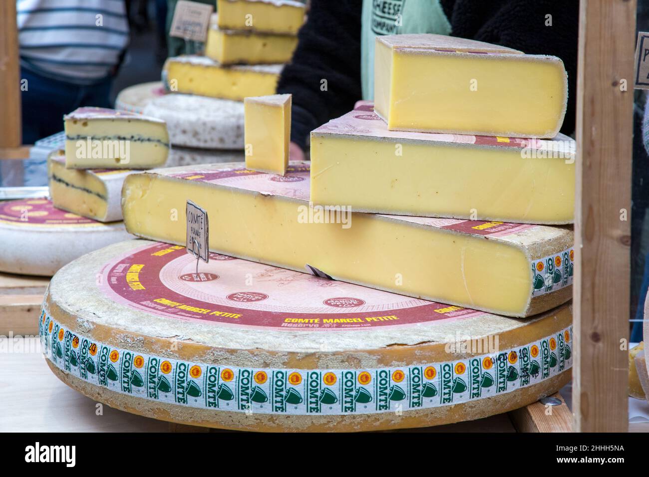 Comte cheese stall at Borough Market London Stock Photo