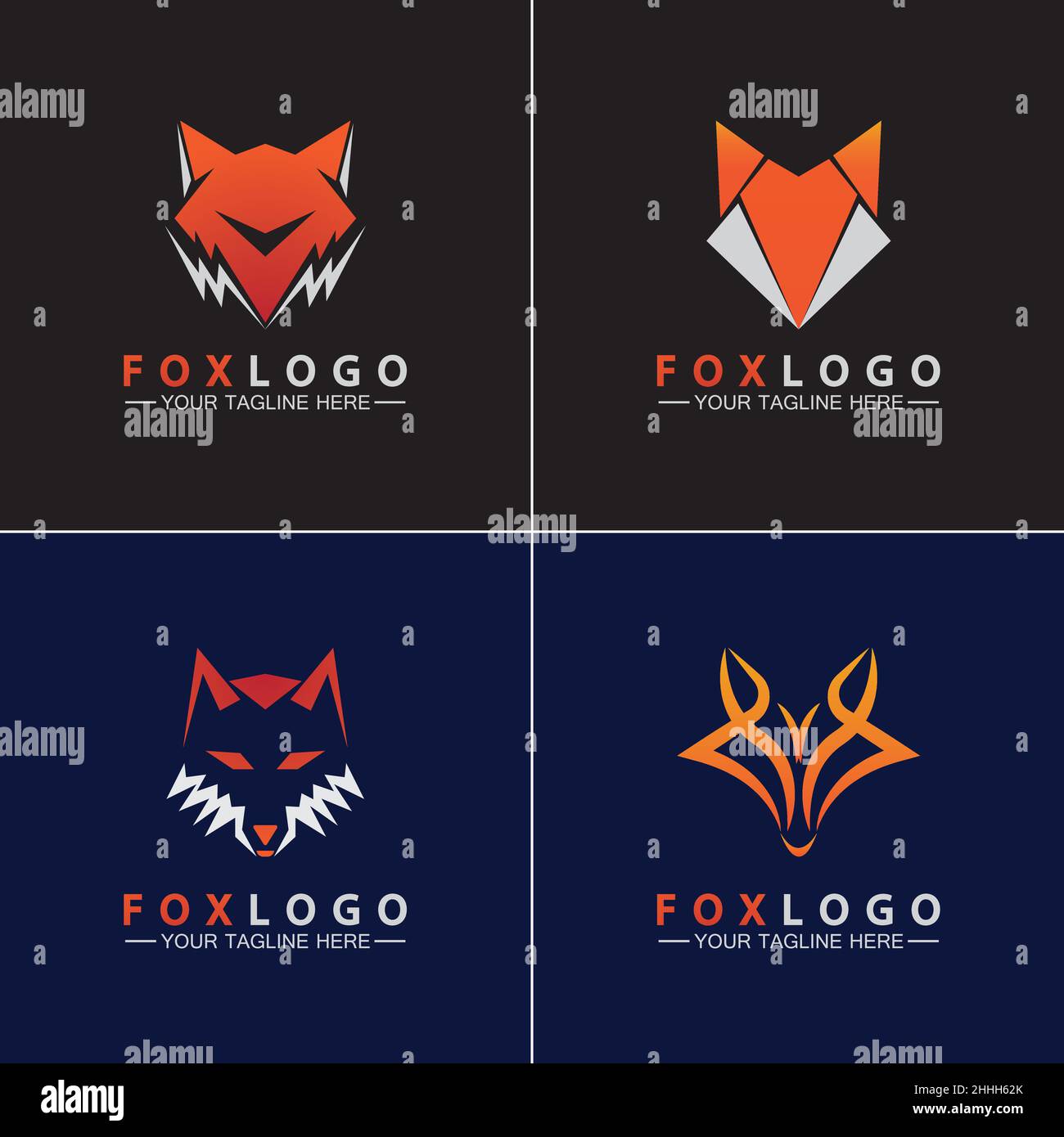 Set Fox logo Vector illustration design template Stock Vector