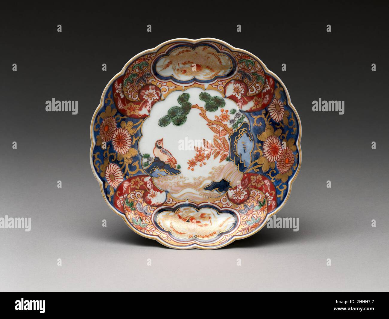 工芸品　大理石絵 Dish with rocks, flowers, and birds 1710–30 Japanese, for