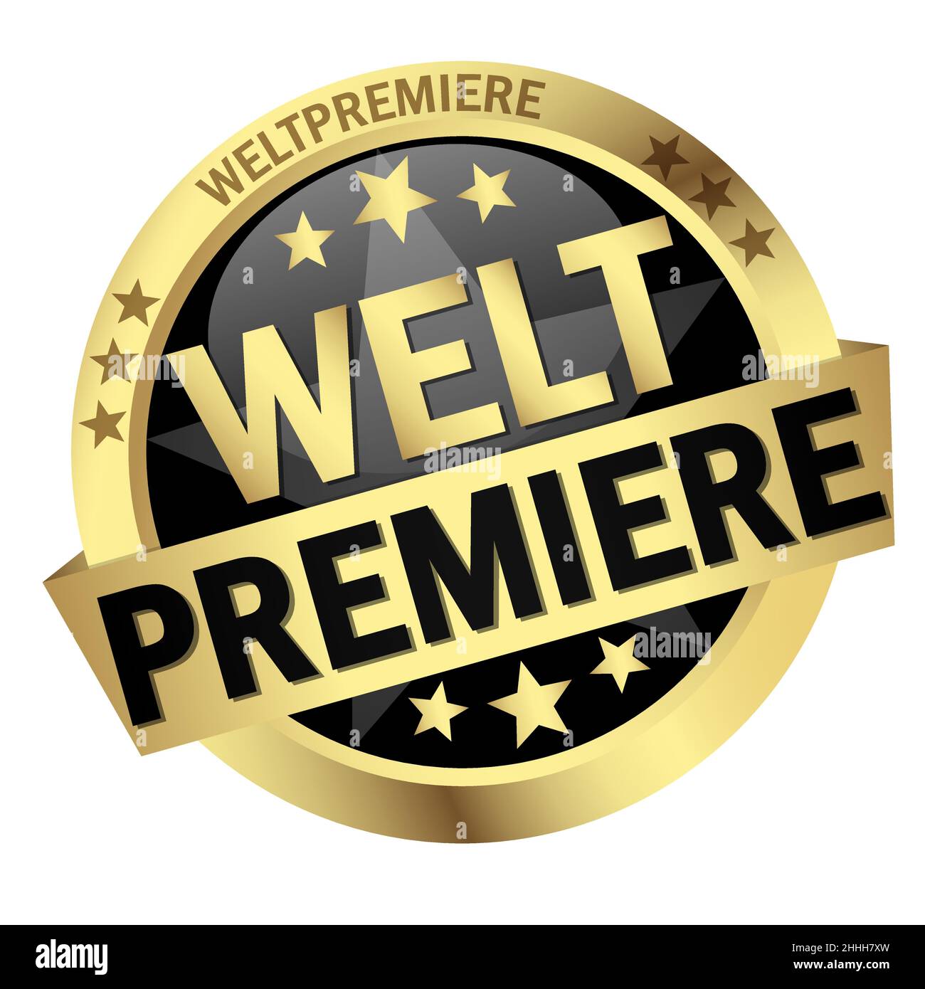 round colored button with banner and text Weltpremiere Stock Vector