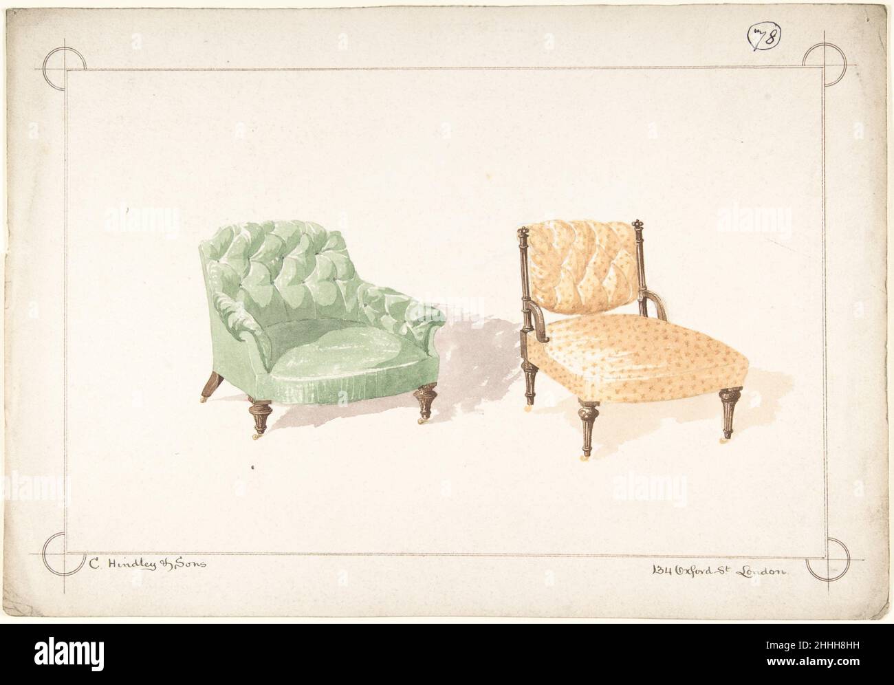 Designs for Two Chairs 1841–84 Charles Hindley and Sons British. Designs for Two Chairs  367306 Stock Photo