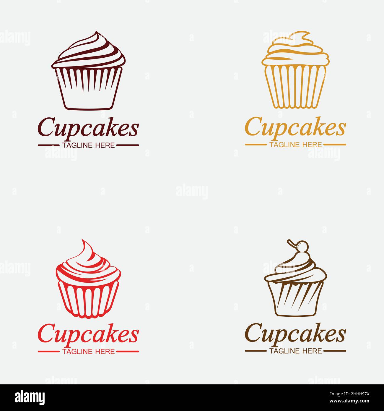 Set Cupcake Logo design vector template. Cupcakes bakery icon. Stock Vector