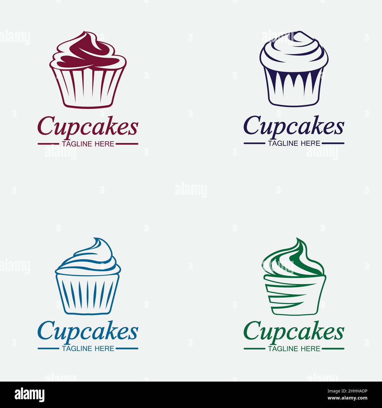 Set Cupcake Logo design vector template. Cupcakes bakery icon. Stock Vector