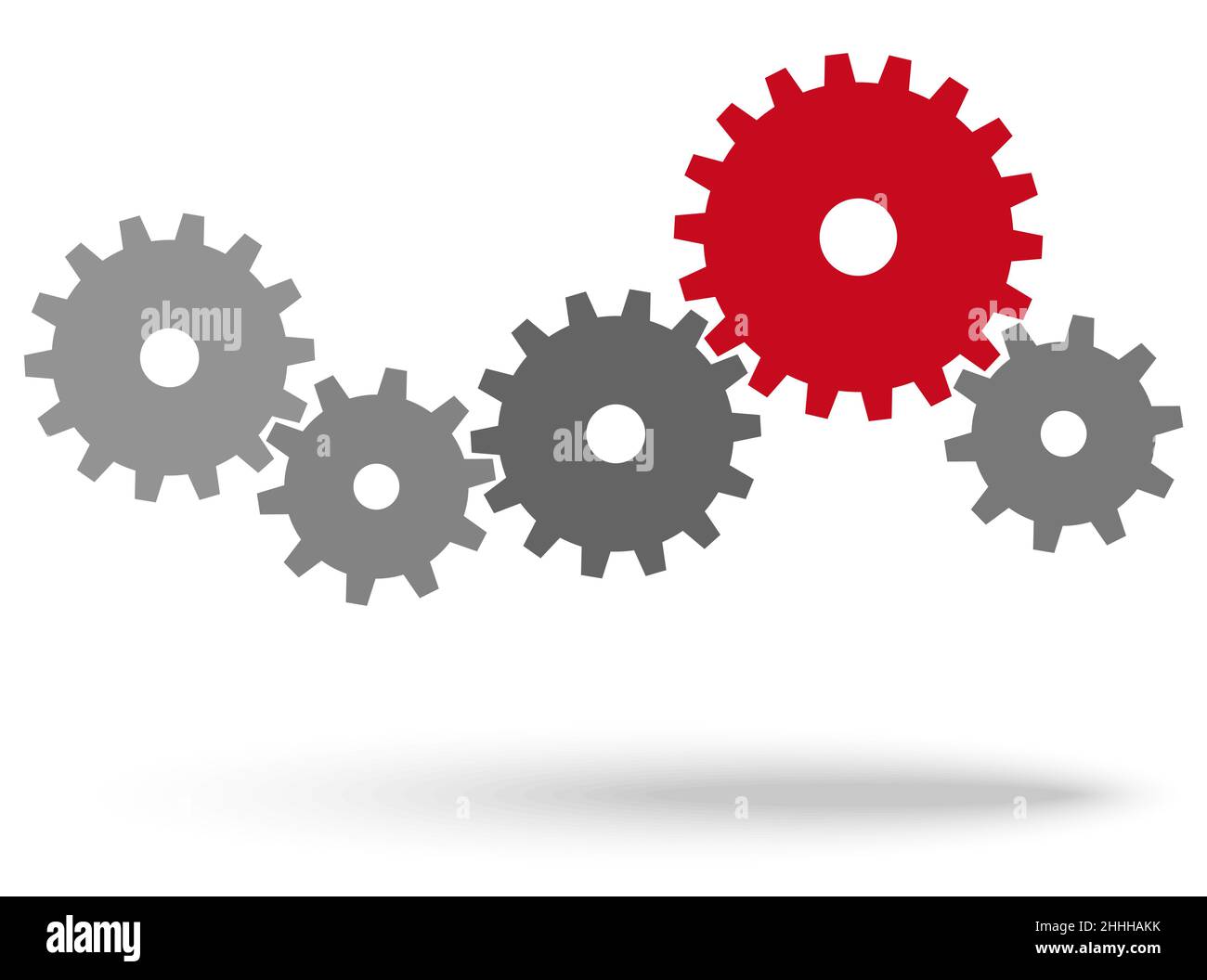 gray gears for cooperation or teamwork symbolism with red leader Stock Vector
