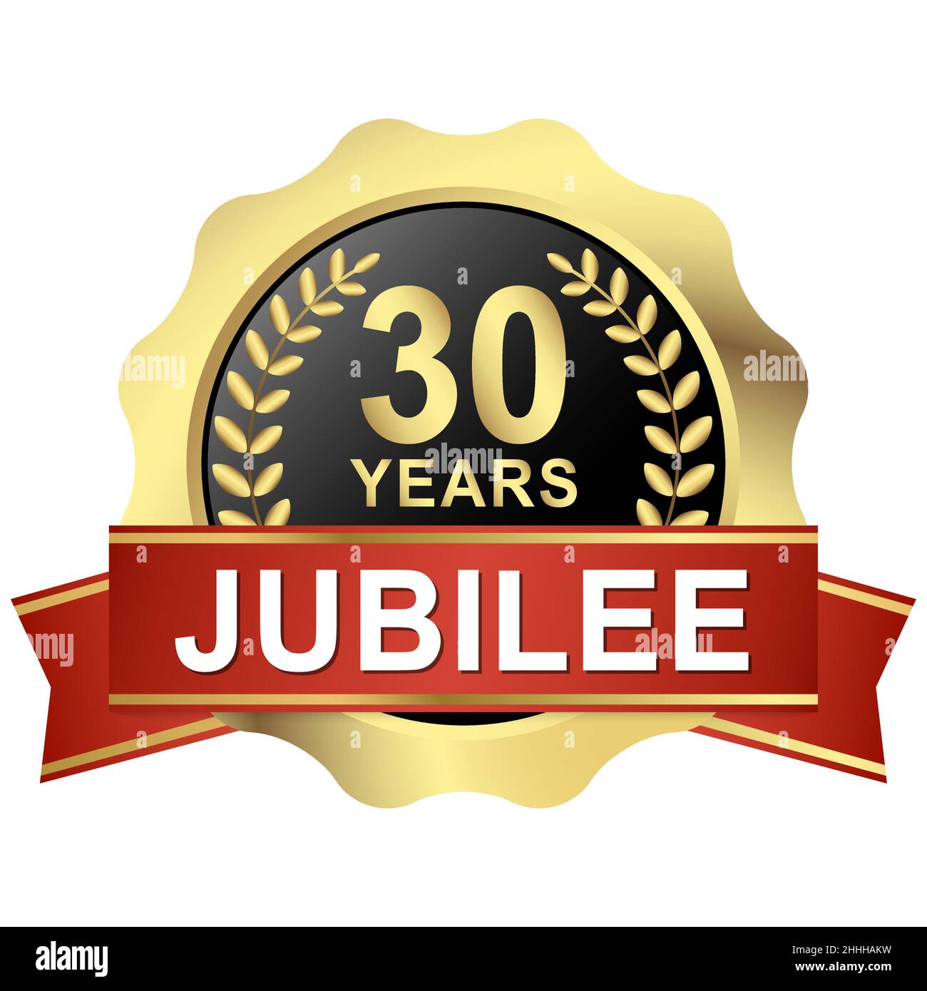 gold button with red banner for 30 years jubilee Stock Vector