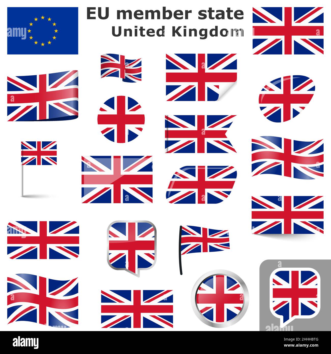 collection of flags and buttons with national country colors of United Kingdom Stock Vector