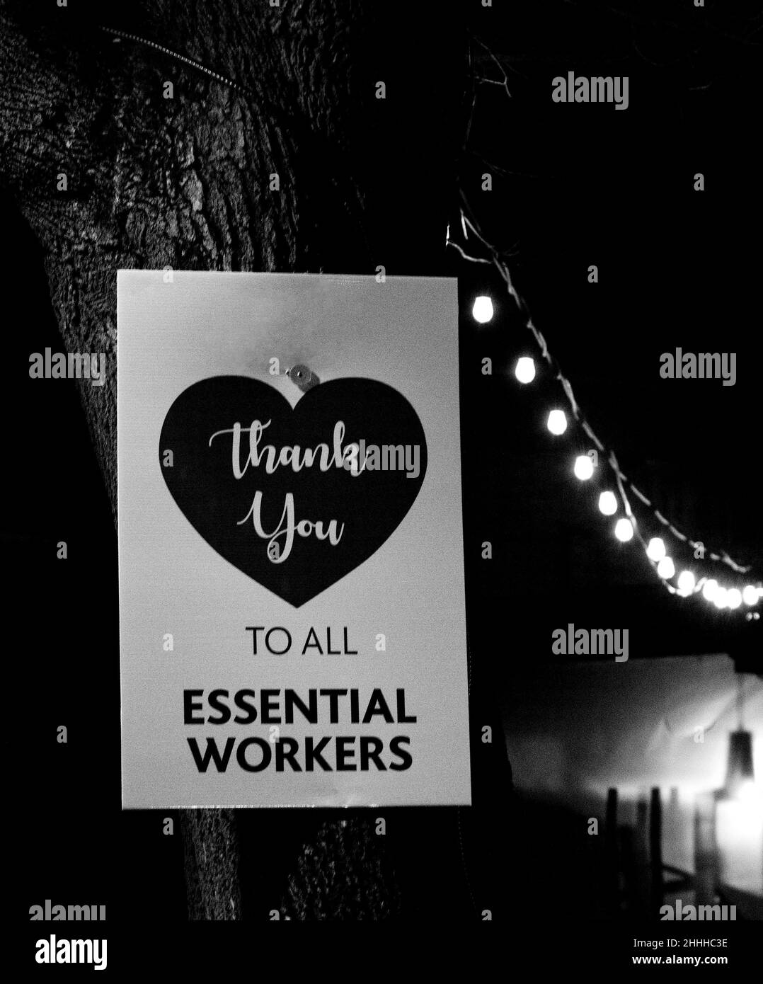A heart shaped thank you sign giving love to essential workers, especially for Valentine Stock Photo