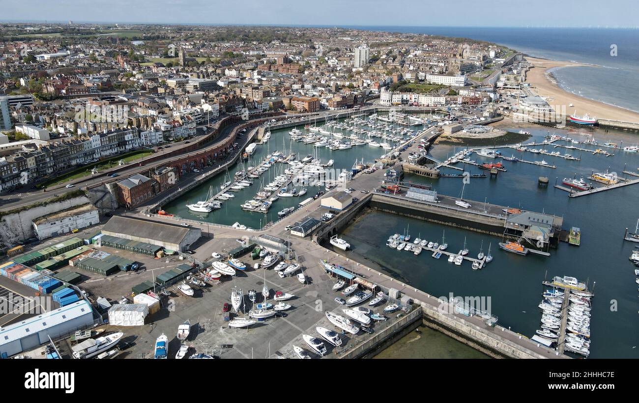 Ramesgate Harbour Kent Uk high aerial drone view bight sunny day Stock Photo