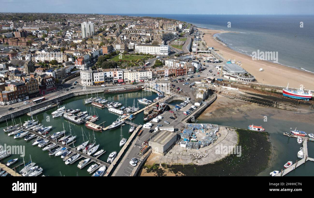 Ramesgate Harbour Kent Uk aerial drone view bight sunny day Stock Photo
