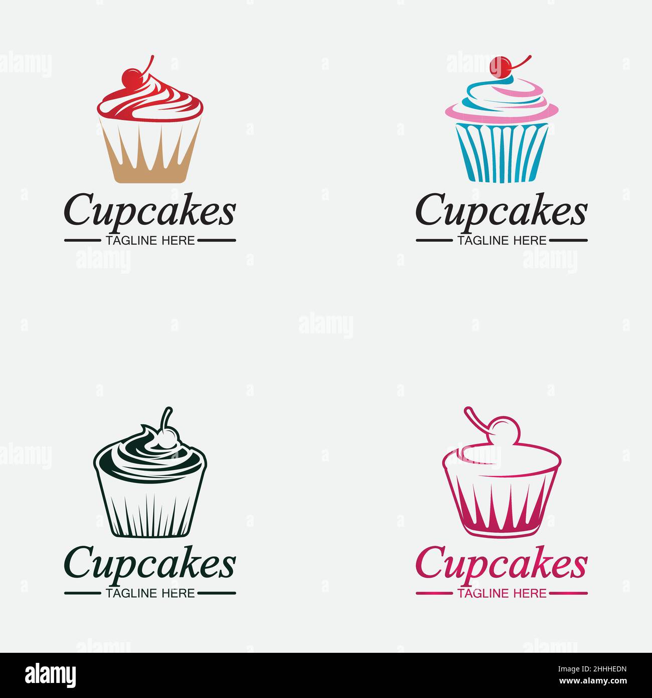 Set Cupcake Logo design vector template. Cupcakes bakery icon. Stock Vector