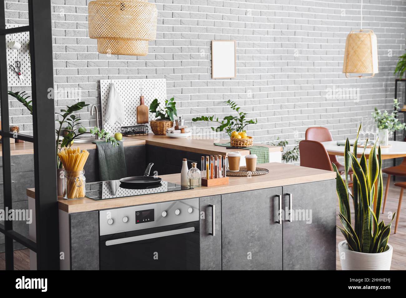 Interior of stylish kitchen with modern furniture Stock Photo - Alamy